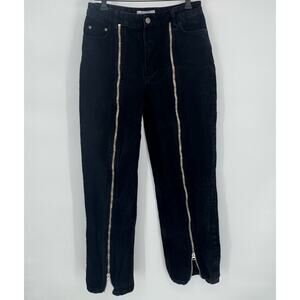 Zara Straight Leg High Waist Zippers Black Jeans Sz 6 Streetwear Y2K Goth Punk